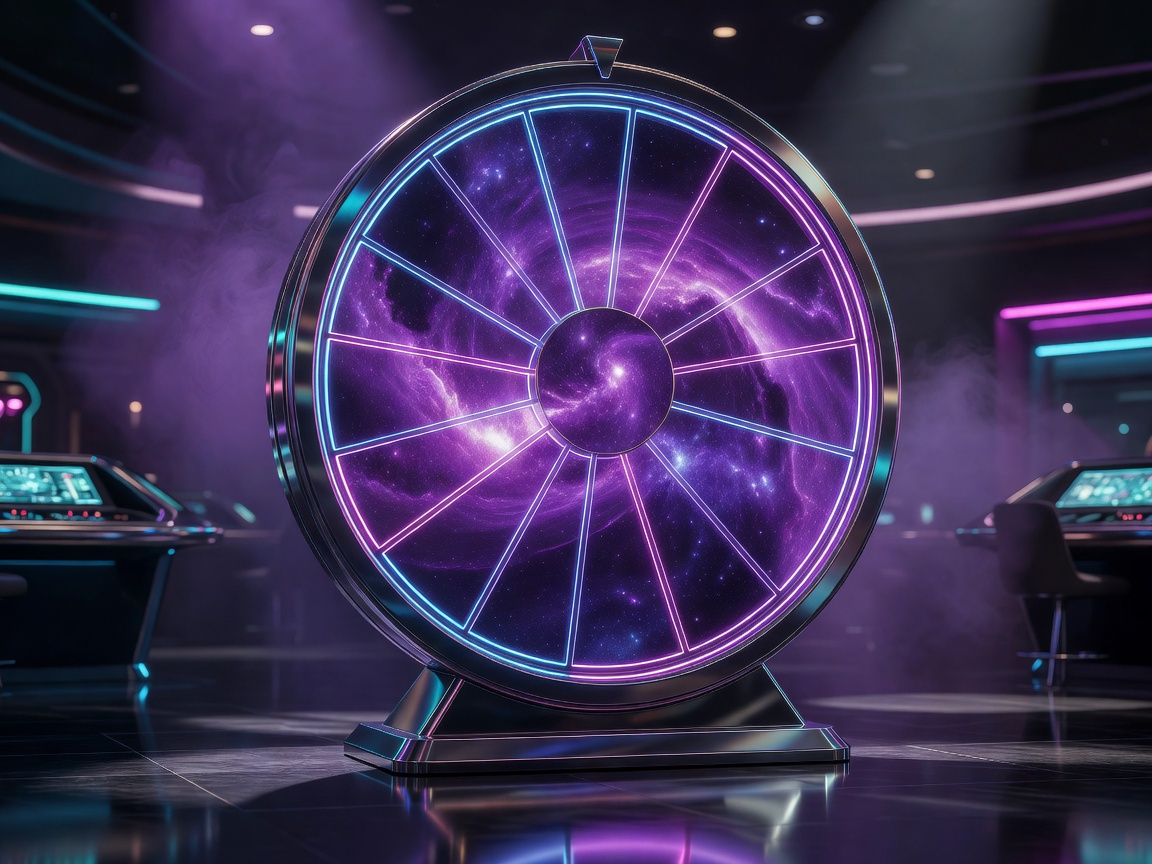 Bouncy and colorful cartoon concept art of a lucky wheel game arena with stars and clouds